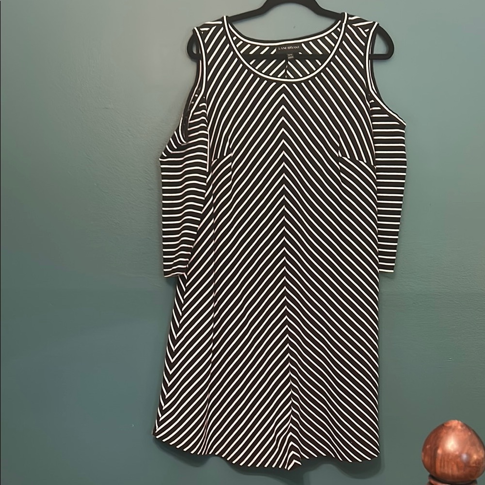 Lane Bryant Black and White Striped cold Shoulder Dress